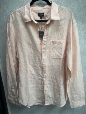 Club Monaco Light Peach Linen Button-Down Shirt